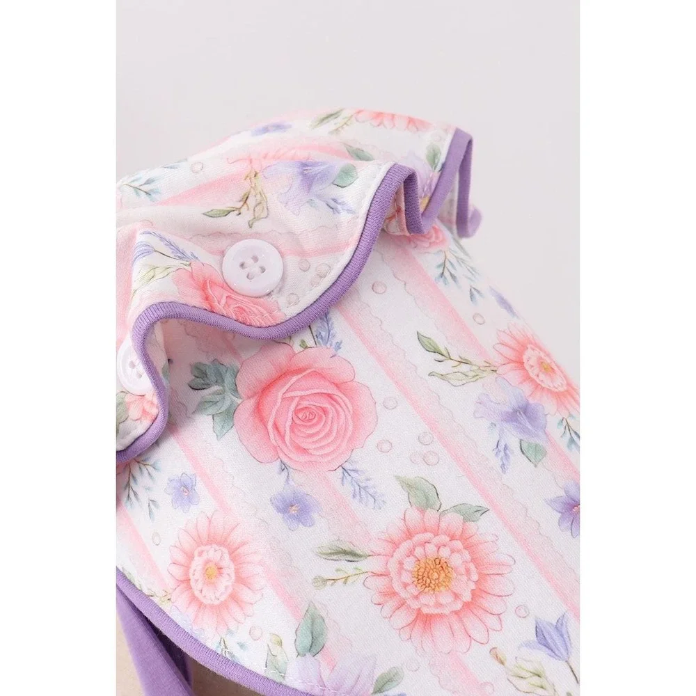Purple Rose Bow Print Sun Bonnet Wide Brim Cottagecore Infant Large NEW